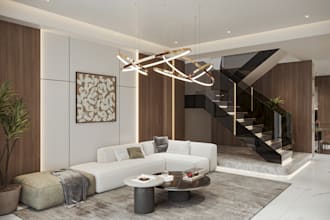 design a modern and photorealistic 3d living room interior using 3ds max