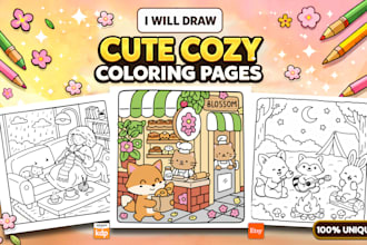 draw cute cozy coloring book pages for kids and KDP