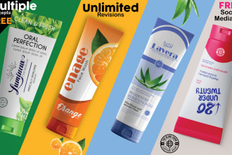 make a label design, cosmetic package, box design, pouch label and bottle label
