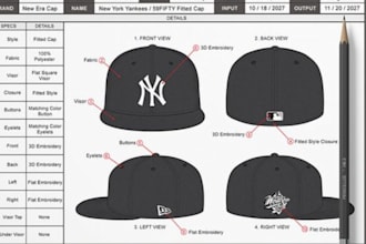 design flat sketch, mock up and tech pack of hat and cap