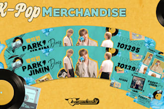 design cup sleeve, keychain, handbanner for kpop event
