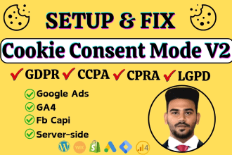 setup gdpr cookie consent banner by cookie bot for google consent mode v2 by gtm