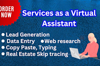 virtual assistant for data entry, real estate skip tracing,