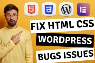 fix HTML CSS js bugs, fix wordpress website issues errors, elementor divi expert