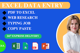 do excel data entry, convert pdf to excel, copy paste, typing and web research