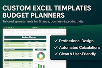 a custom excel spreadsheet template or budget planner, any kind of excel design