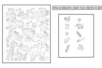 do 5 hidden object coloring page illustrations only for 50