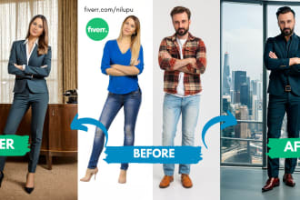 create a professional headshot with outfit change, retouch and background change