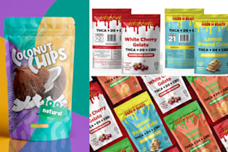 design cannabis packaging, mylar bags, pouch, chips, coffee, beef, food wrapper