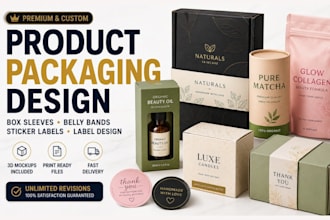 design minimalist box sleeve, belly bands, product packaging, and sticker labels
