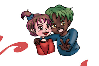 create chibi cartoon sweet couple characters for you
