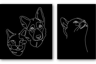 create custom pet potrait in continuous one line art  illustration
