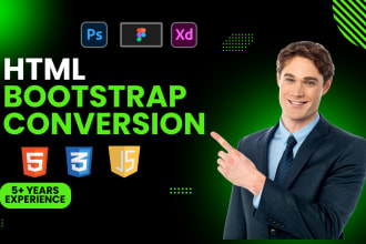 convert PSD to HTML and figma to HTML bootstrap5 responsive website