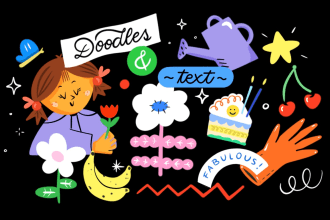 hand draw colorful cute icons, doodles, illustrations