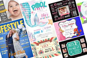 design party invites, slides, flyers, thumbnails, etc