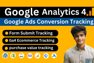 setup google analytics 4, ga4 ecommerce tracking, ads conversion tracking by gtm