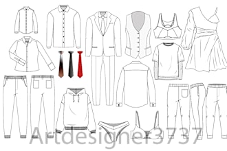 do technical flat drawing and fashion flat sketches