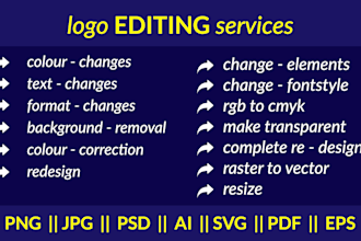 fix, upgrade, revamp, update, modify, edit, recreate, and redesign logo
