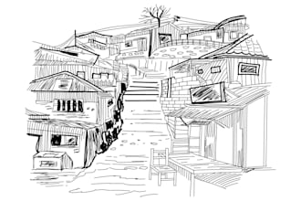 draw detailed line art or sketch of a building