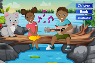 draw professional cute children book illustration
