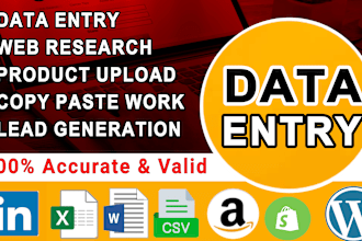 do data entry, web research, typing job, PDF and copy paste