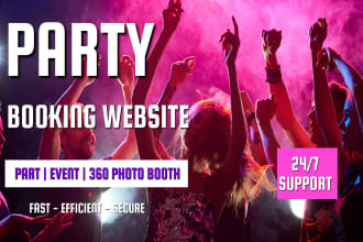 design party, event, dj, 360 photo booth rental website with booking