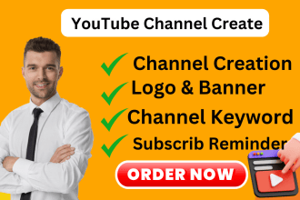 create and setup youtube channel  with logo, banner