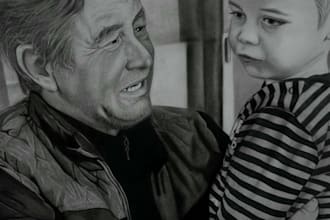 draw a professional black and white free hand portrait