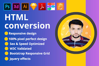 convert figma, PSD, xd to HTML responsive latest bootstrap
