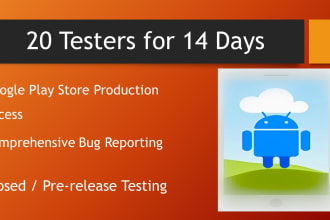 offer 20 testers for 14 days for google play closed or prerelease testing