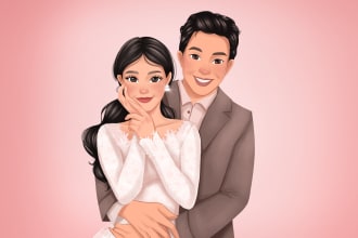 draw a couple, family, wedding portrait cartoon style