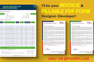 invoice design, letterhead, fillable PDF form, checklist, receipt, payslip excel