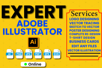 do anything on adobe illustrator, resize, redraw, recreate, and edit logo