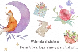 paint custom watercolor illustrations and clipart