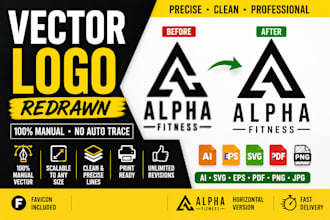 manually vector trace, redraw logo to ai, eps, svg