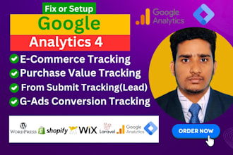 fix or setup google analytics 4,ga4 ecommerce tracking, ga4 server side tracking