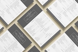 design minimalist and sleek salon, spa, gym, and restaurant menu or price list