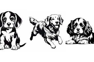 draw your any pet black and white silhouette, line art, stencil art