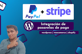 la integración de tu pasarela de pago paypal o stripe