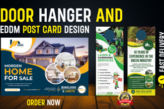design attractive door hanger, eddm postcard for lawn care or real estate