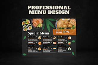 design a printable menu for your restaurant or food shop