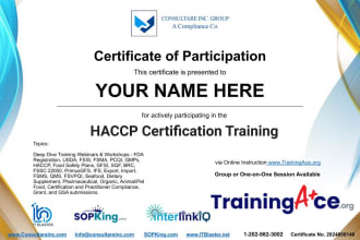 provide haccp, food safety plan assessment, development, validation, training