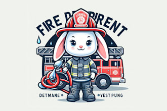 design outstanding rabbit firefighter mascot logo for you in 12 hours