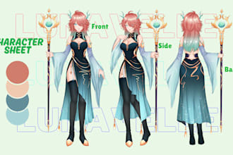 draw character sheet art reference, fantasy design in anime style