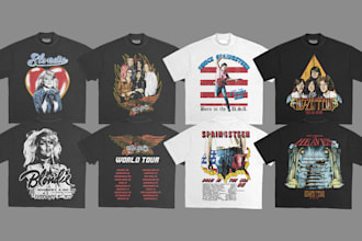 do a unique vintage band music t shirt design