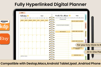 design etsy hyperlink digital planner, set etsy shop, digital journal, tracker