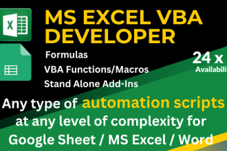 do microsoft excel macros, functions, formula, addins for automation task