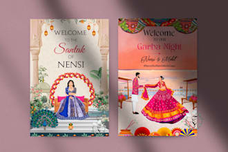 design customized illustrated wedding invitation card for you