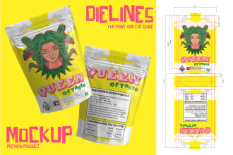 draw cartoon cannabis packaging label design