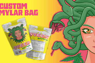 draw cartoon cannabis packaging label design